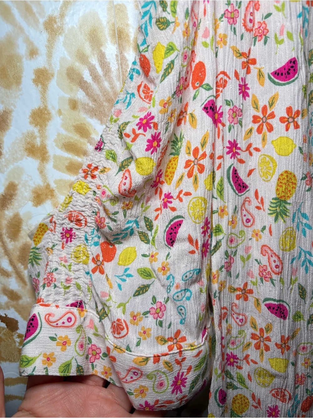 Democracy Floral Paisley Roll Tab Blouse | Lightweight Button Front Top | Boho - Picture 8 of 12